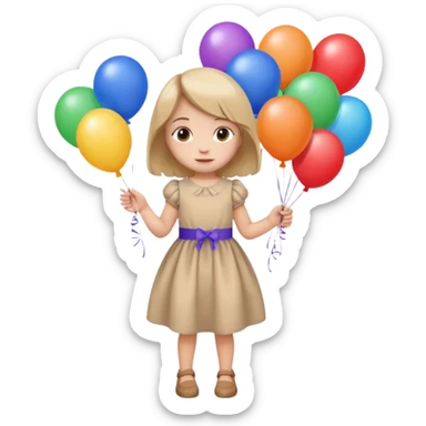 birthday small  girl in biege dress + baloons sticker