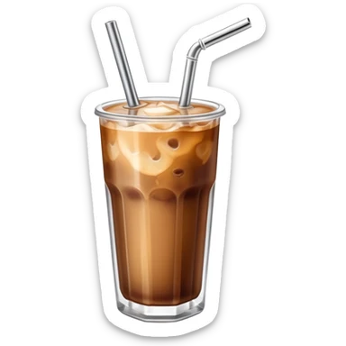 a glass of iced coffee with a metal straw sticker