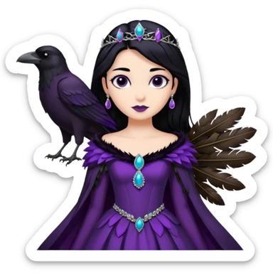 Raven Princess – feather brooch + plum gown sticker