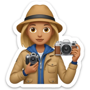 a tourist in europe holding a camera not wearing khaki sticker