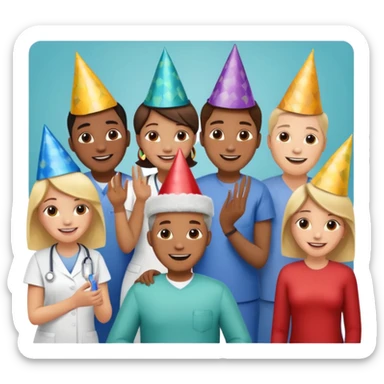 Create Happy & celebrating team faces for a hospital sticker