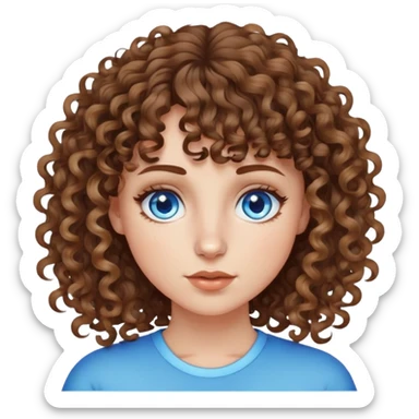i’m a white girl with  a curly bang curly highlighted brown hair blue eyes and a nose with piercing  sticker