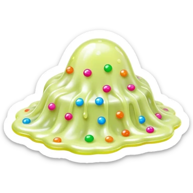 Cinematic Realistic Clear Slime Mixed with Sprinkles, ultra-transparent with suspended colorful candy-like specks, light refracting through each tiny piece, soft gelatinous texture catching highlights, stretching and bending in a mesmerizing way, glowing with a magical, almost surreal quality. sticker