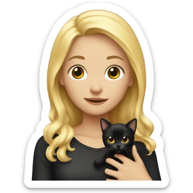 blonde girl holding a black kitten sticker