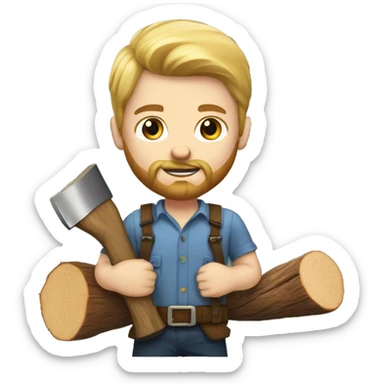 young white man lumberjack with beard blond hair chopping firewood sticker