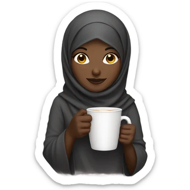 A dark skin Hijabi holding a coffee cup sticker