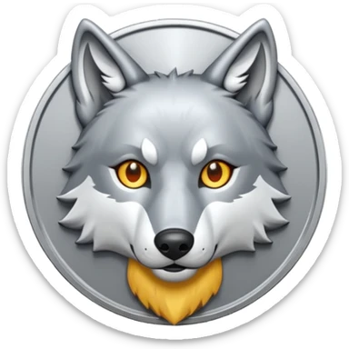 Silver coin with a wolf face as the center sticker