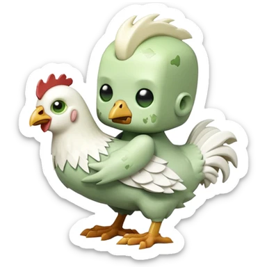 small square-shaped Minecraft baby zombie riding a tiny white chicken sticker