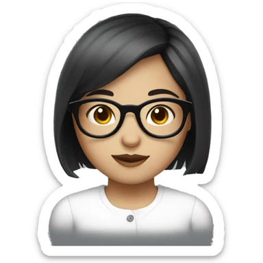 a girl wearing white round glasses, short black hair, white skin sticker