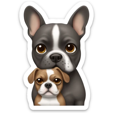 brown hair woman with medium skin hugging dark gray french bulldog sticker