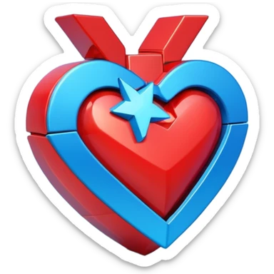 A blocky geometric red 3D heart with a bright blue star inside sticker