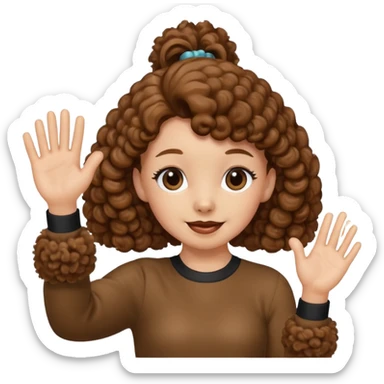 Brown poodle waving hand with pony tail girl sticker