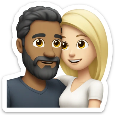 Caucasian white man, short black hair, long beard, hugging a white woman, blonde hair  sticker