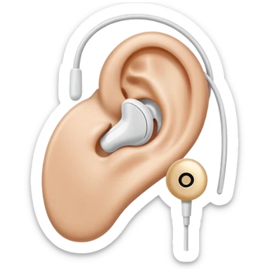 Close up of an ear wearing an earbud sticker
