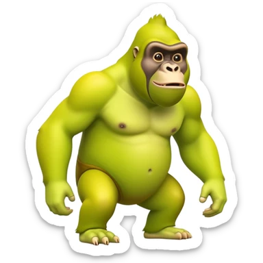 A cartoon character with a curved yellow banana for a body and a lime green gorilla face with gorilla features sticker