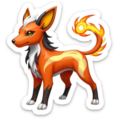 Fiery elemental colorful solarpunky hot will-o-wispy Houndoom-Solgaleo-Torracat-Genesect-Pokémon-Fakémon-hybrid-creature sticker