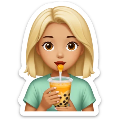A girl eating boba sticker