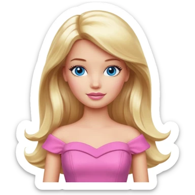 barbie, long blonde hair, pink dress, with blue eyes sticker