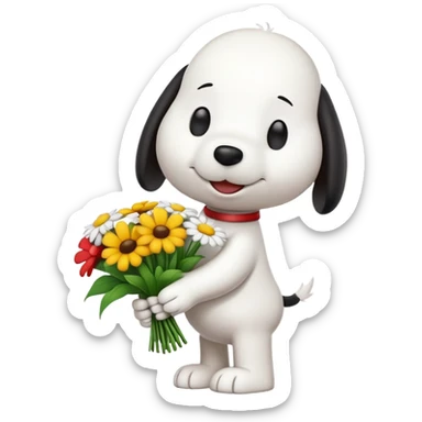 Snoopy holding flower bouquet sticker