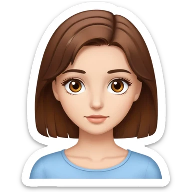 a girl with brown hair, medium length hair, brown eyes and beautiful eyelashes sticker