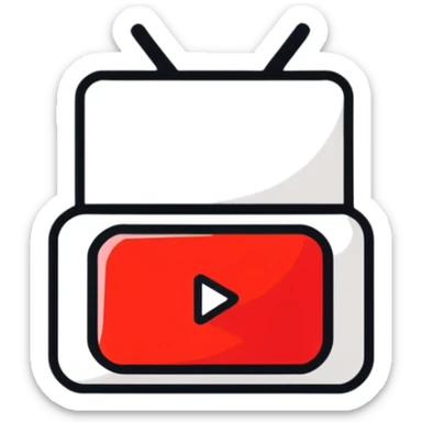 YouTube logo, red rectangle with rounded corners and white play button in the center sticker