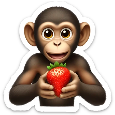 baby monkey holding a strawberry sticker
