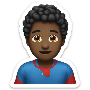 crie um emojii com um jovem negro de cabelo preto com a camisa azul, gola vermelha, e manga dos braços branca sticker