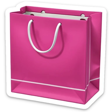 Fuchsia pink paper bag with white handles, repeating 'DRUNI' pattern in light pink and a vertical white 'DRUNI' in the center, iOS emoji style, shiny and realistic. sticker