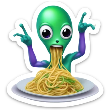 Alien eating spaghetti sticker