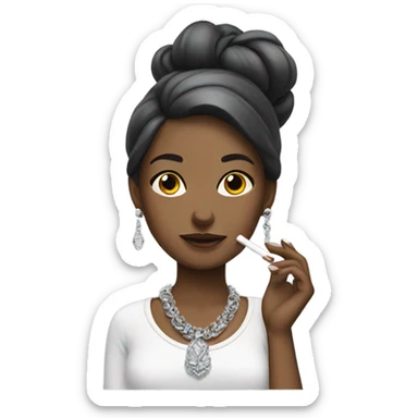 smoking girl with silver jewelry sticker