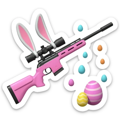 easter theme sniper rifle like with bunny ears and eggs and pink sticker