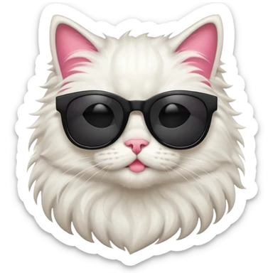 white long-haired cat wearing black sunglasses, clean modern emoji style sticker