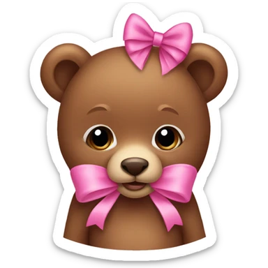 brown baby bear with two pink bows sticker