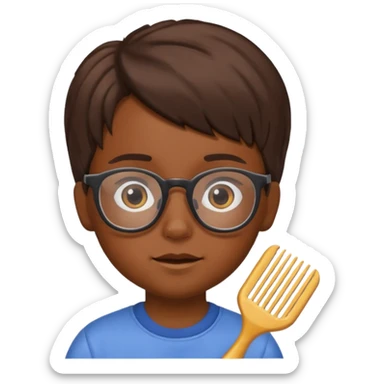 Kid with comb hair and glasses brown hair  sticker