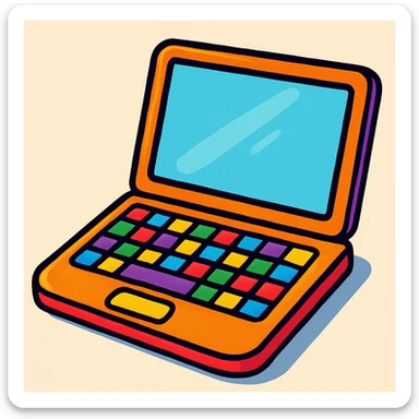 stylized laptop with colorful keys, vibrant cartoon style sticker