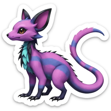 Rare epic aesthetic iridescent spooky gloomy colorful Salandit-Noibat-Eevee-Genet-species-Fakemon-hybrid-creature, with markings, full body sticker