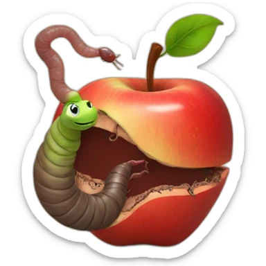Apple with a earthworm sticker
