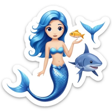 A blue mermaid  feminine Baphomet  with fish or sharks sticker