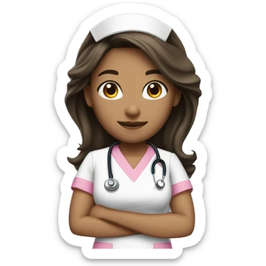 Nurse, woman, long brunette hair, pink scrubs sticker