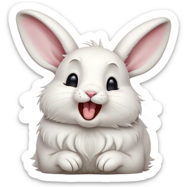 Cinematic Cute Yawning White Rabbit Portrait Emoji, Head tilted slightly with a dramatic, wide-open yawn, showcasing a smooth, silky white fur with floppy ears, round dark eyes barely open in drowsy contentment, Simplified yet irresistibly adorable features, highly detailed, glowing with a soft, cozy glow, high shine, relaxed yet expressive, stylized with a touch of whimsy, bright and endearing, soft glowing outline, capturing the essence of a sleepy yet affectionate bunny, so drowsy it feels like it could stretch out of the screen and curl up for a nap! sticker
