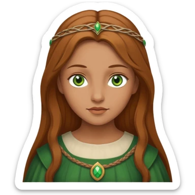 Medieval maiden with tan skin, light brown hair and green eyes sticker