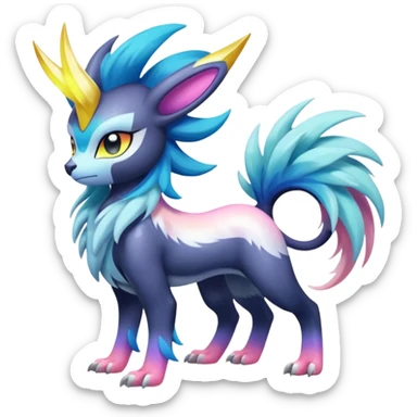 Shiny Sunny furry neon colorful scaly painted Asian pastel-gradient Absol-Meloetta-Solgaleo-Luxray-Suicune-fusion sticker