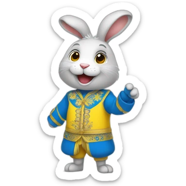 the rabbit is dressed in a costume in the color of the Ukrainian flag and smiles sticker