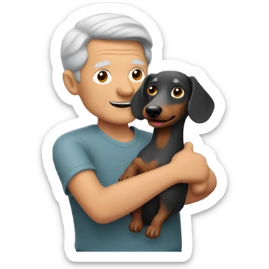 Older man with grey hair holding a dachshund in his arms sticker