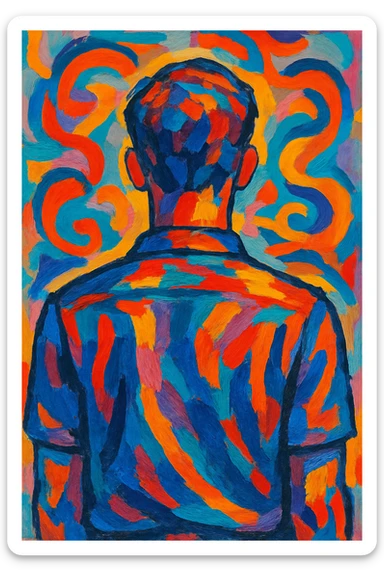 persona de espaldas, estilo diferente, unique and different artistic style sticker