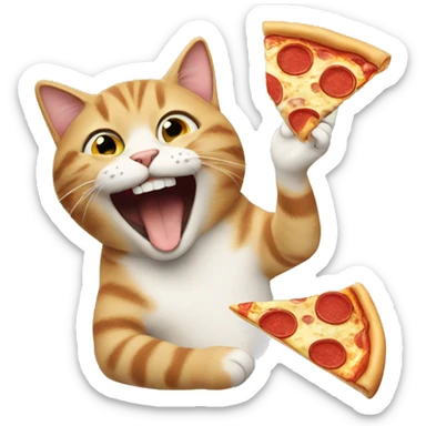 cat laughing while eating a pizza sticker