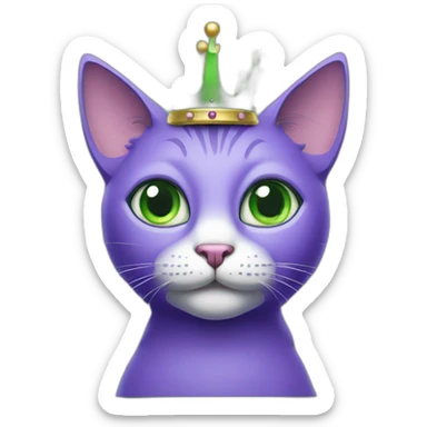 purple cat with big green eyes with the crown  sticker