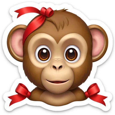 a big face monkey with a ribbon sticker