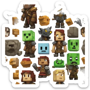 Minecraft style statue of dungeons and dragons characters  sticker
