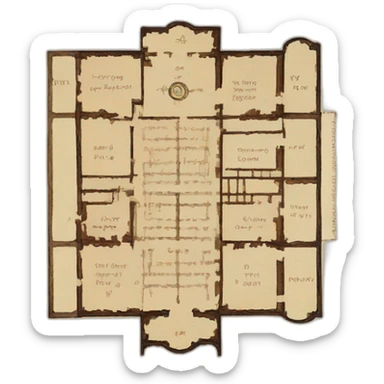 floor plan of a church, medieval, written on a scroll sticker